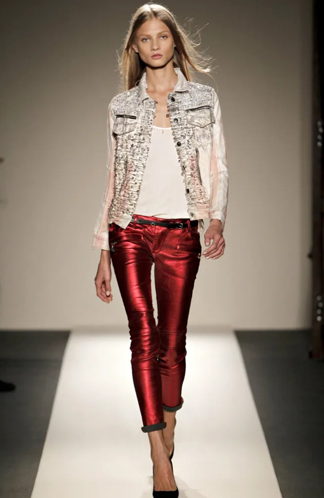 Balmain SS11 Runway American Flag Safety Pin Denim Jacket