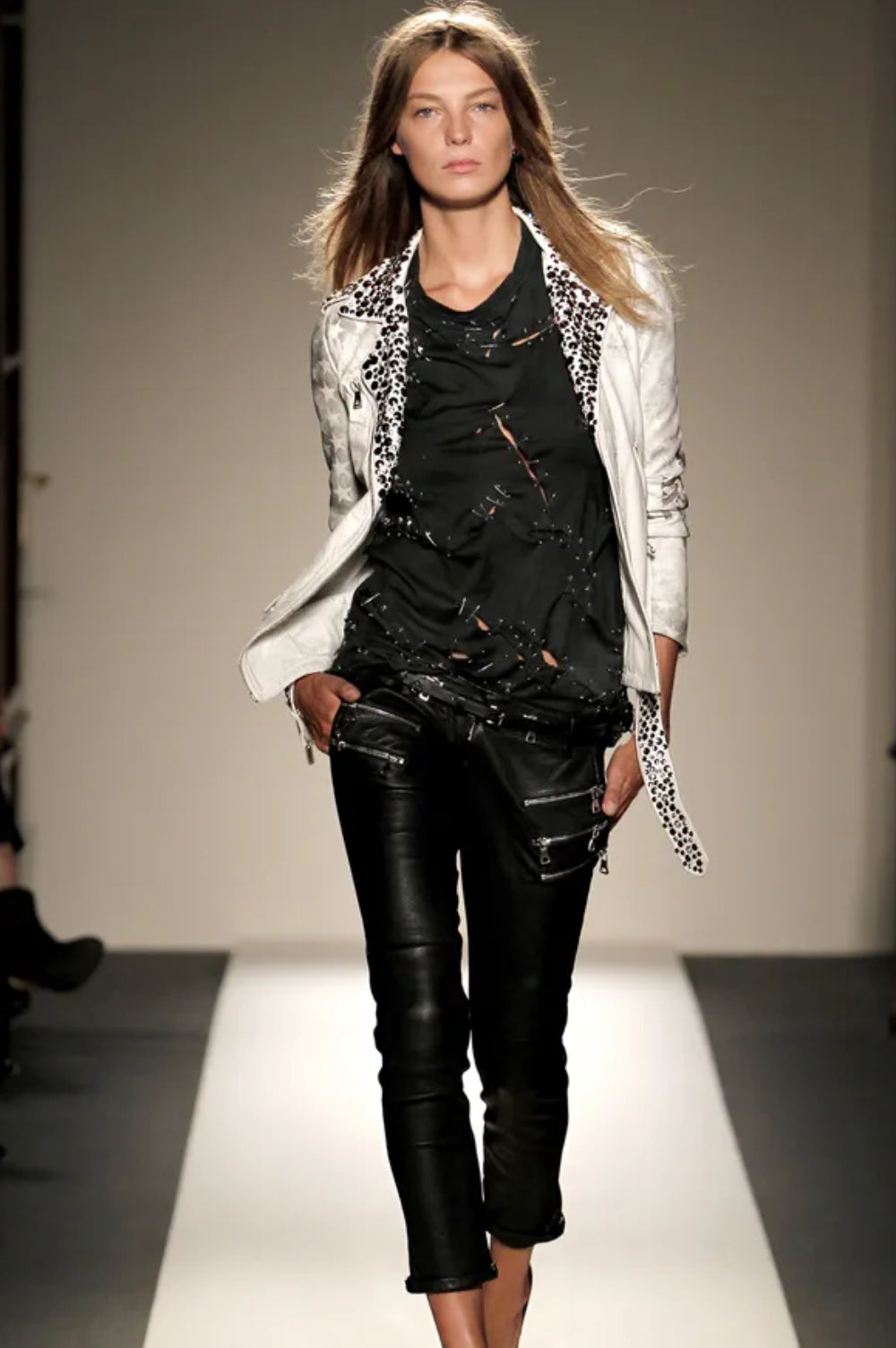 Balmain SS11 Safety Pin Flag Leather Jacket