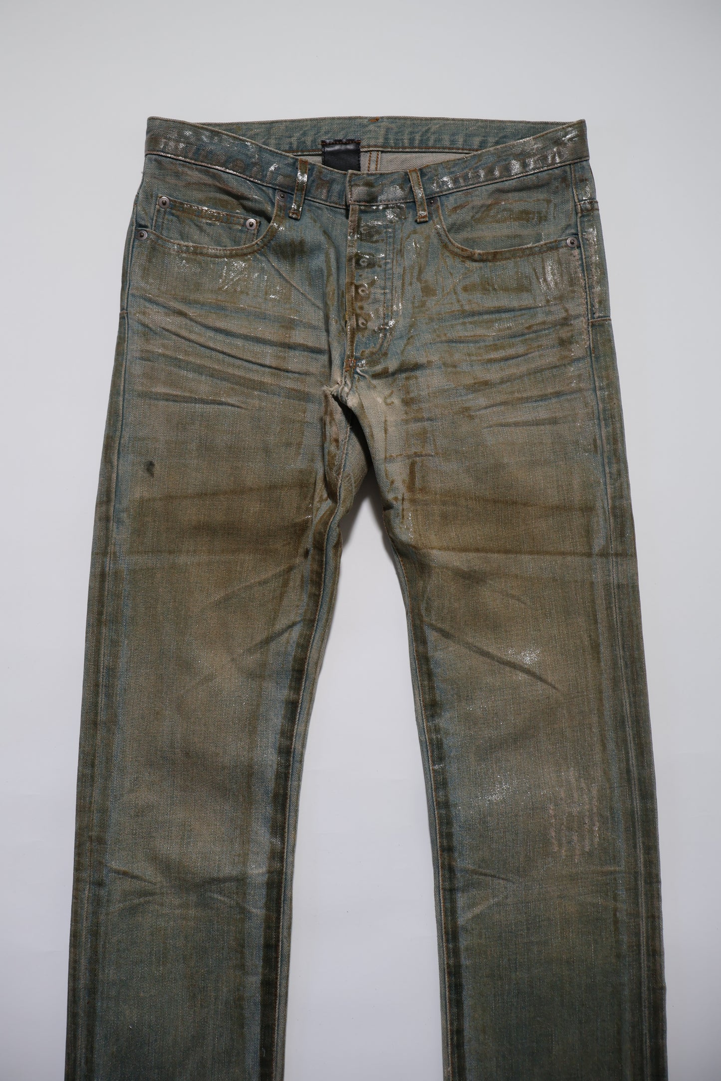 Dior Homme SS04 Bleu Claire Dirty Waxed Coating Denim