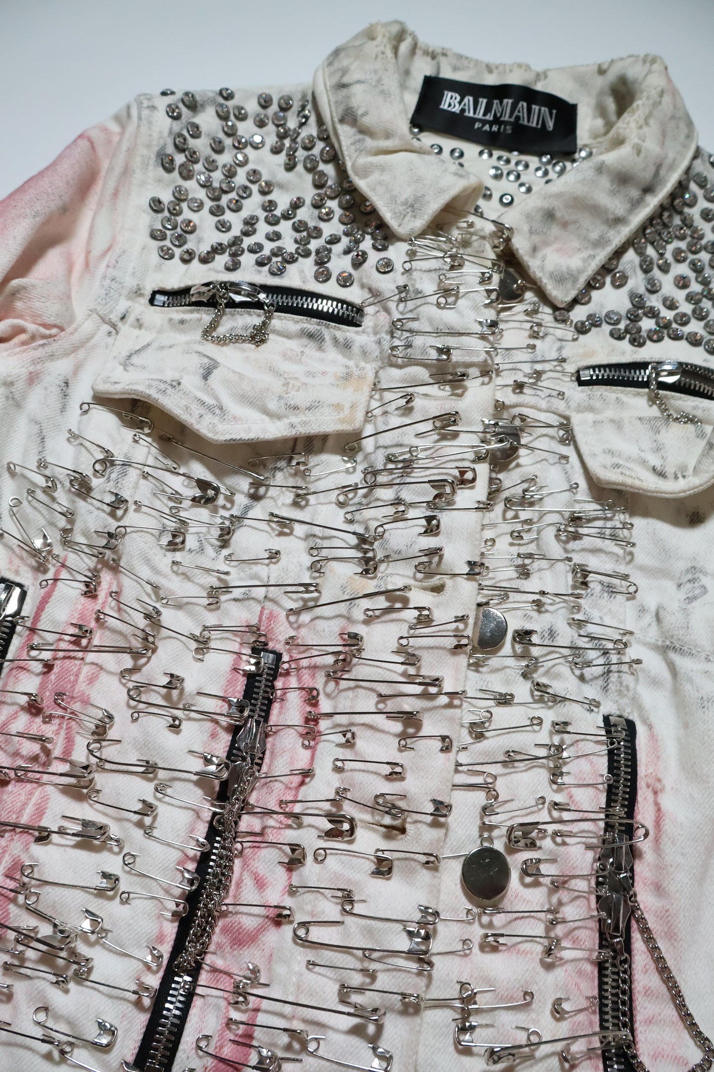 Balmain SS11 Runway American Flag Safety Pin Denim Jacket