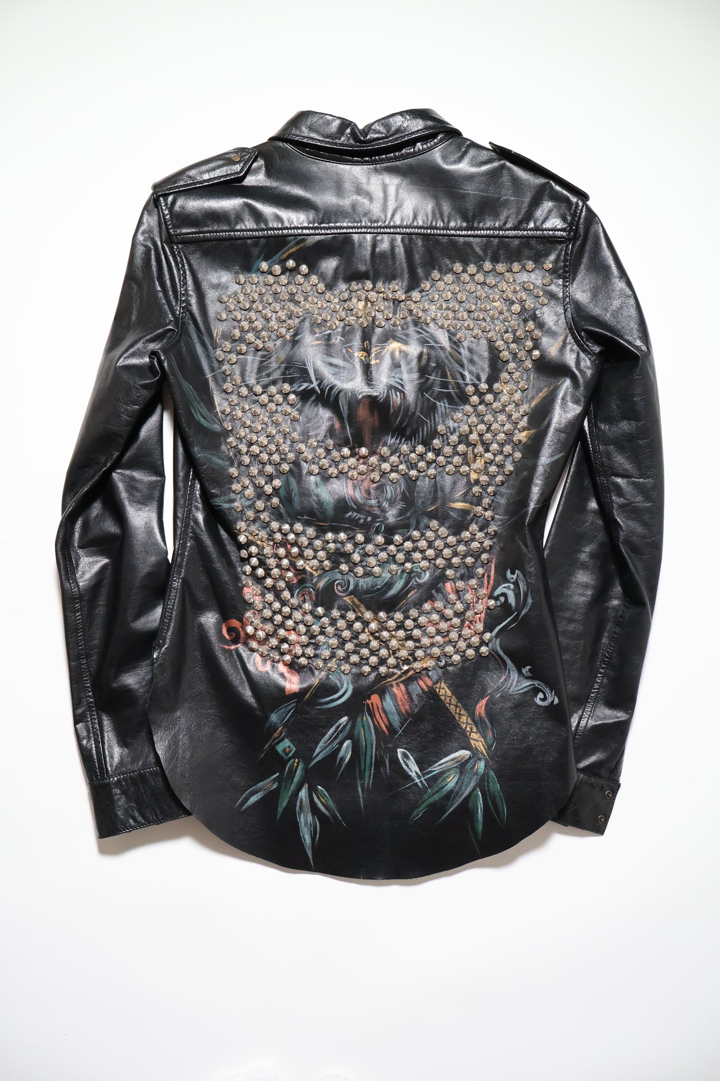 Balmain SS10 Hand Painted Studded Leather Shirt