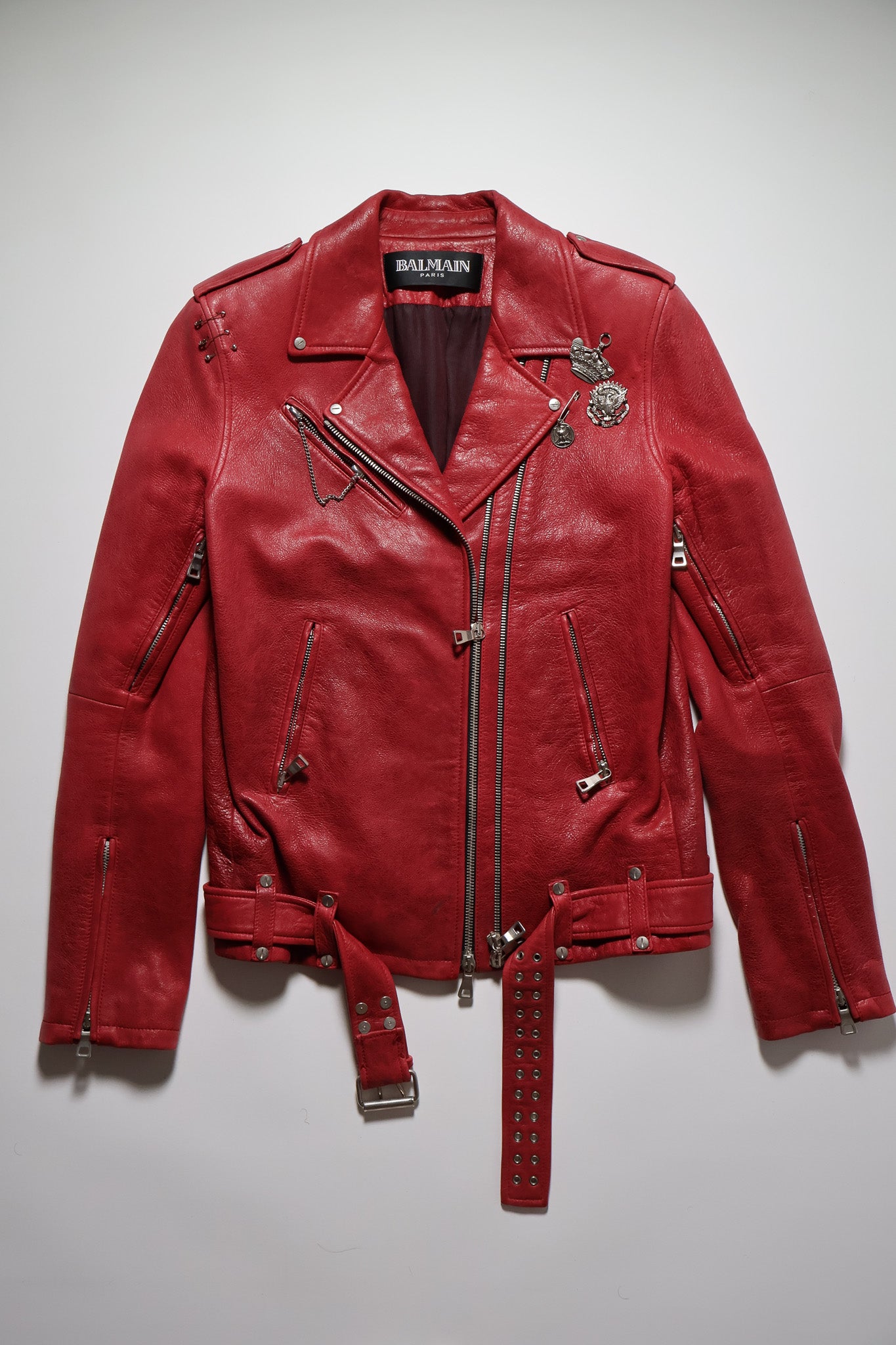 Balmain SS11 Pin Red Leather Jacket