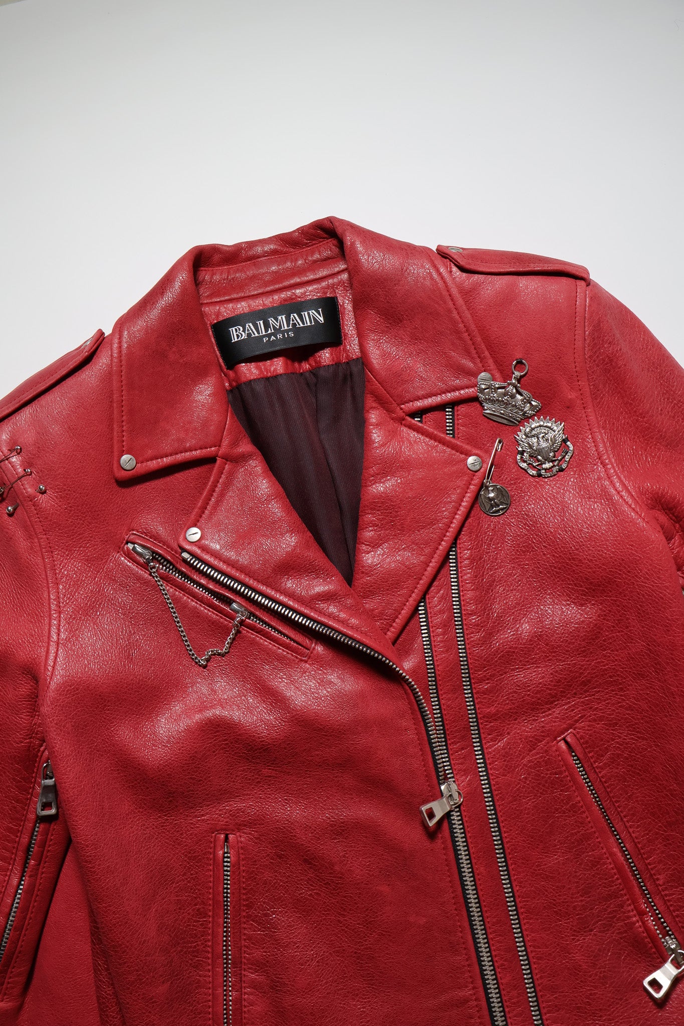 Balmain SS11 Pin Red Leather Jacket