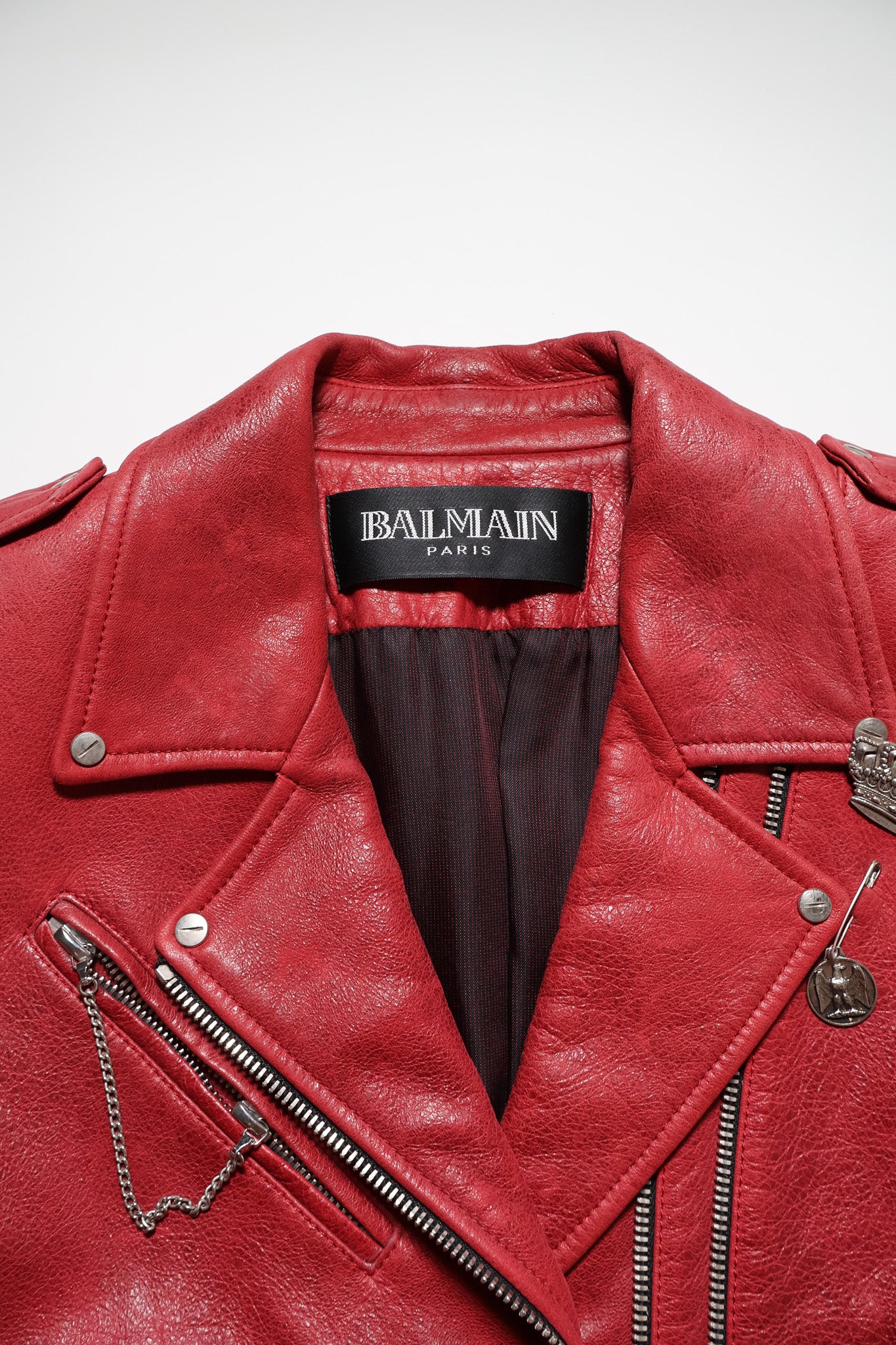 Balmain SS11 Pin Red Leather Jacket