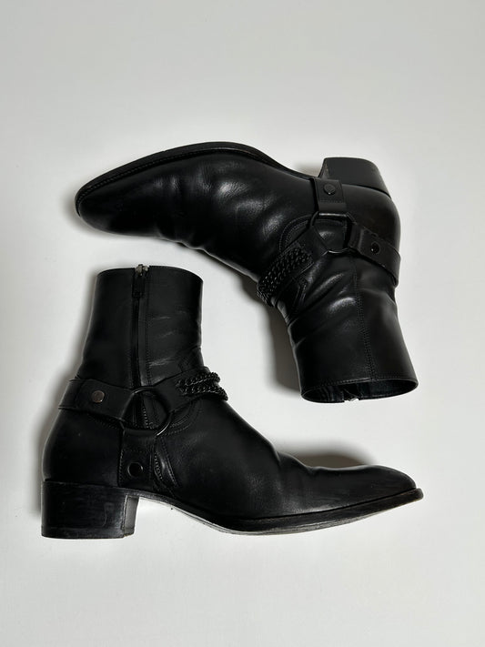 Saint Laurent Paris FW16 Black Chain Wyatt Boots