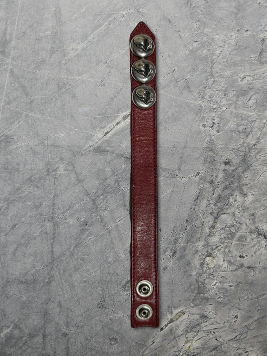 Chrome Hearts Rolling Stones 3 Snap Stud Leather Bracelet Red