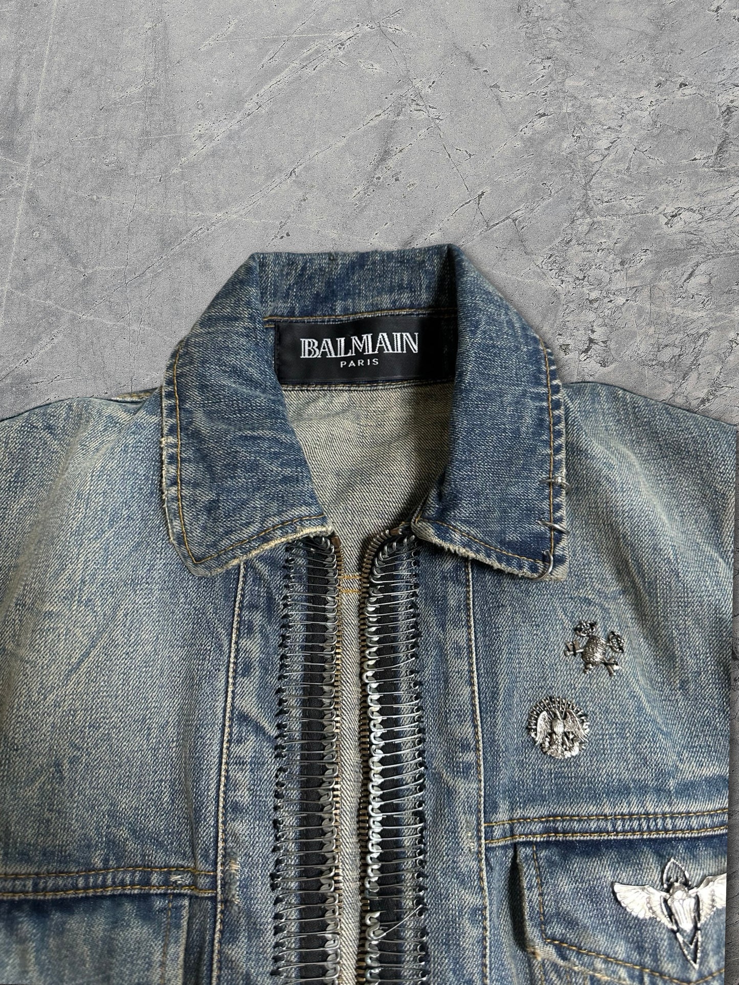 Balmain  SS11 Decarnin Safety Pin Denim Jacket