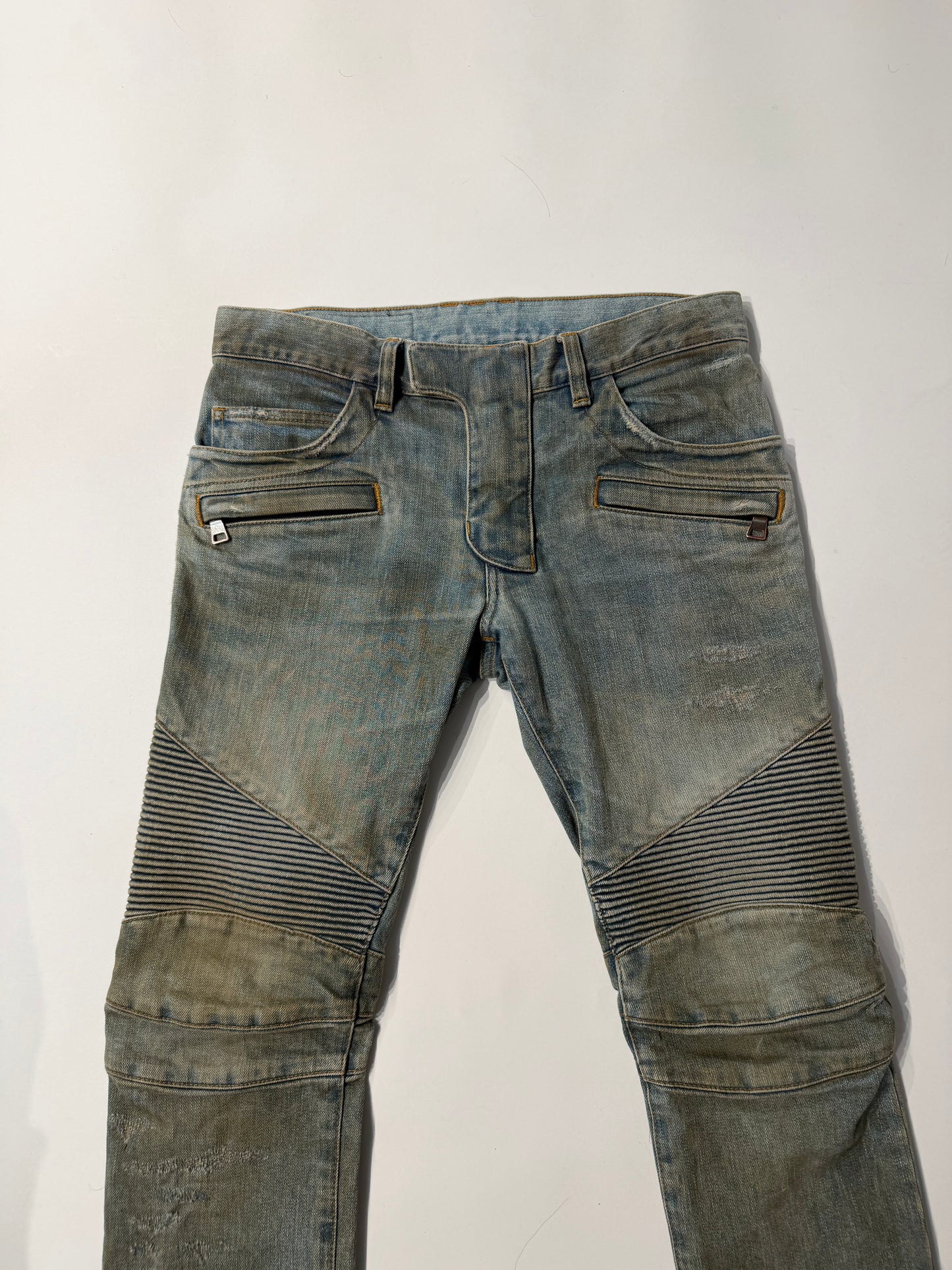 Balmain SS15 Mudwash Biker Denim