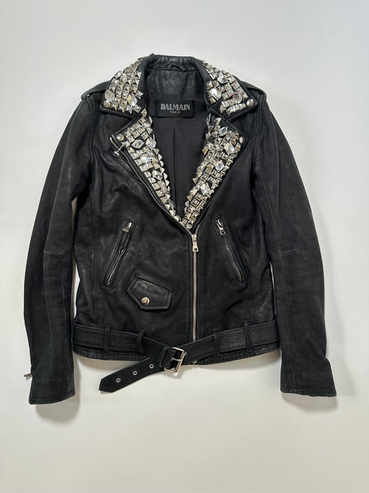 Balmain SS11 Studded Crystal Biker Jacket