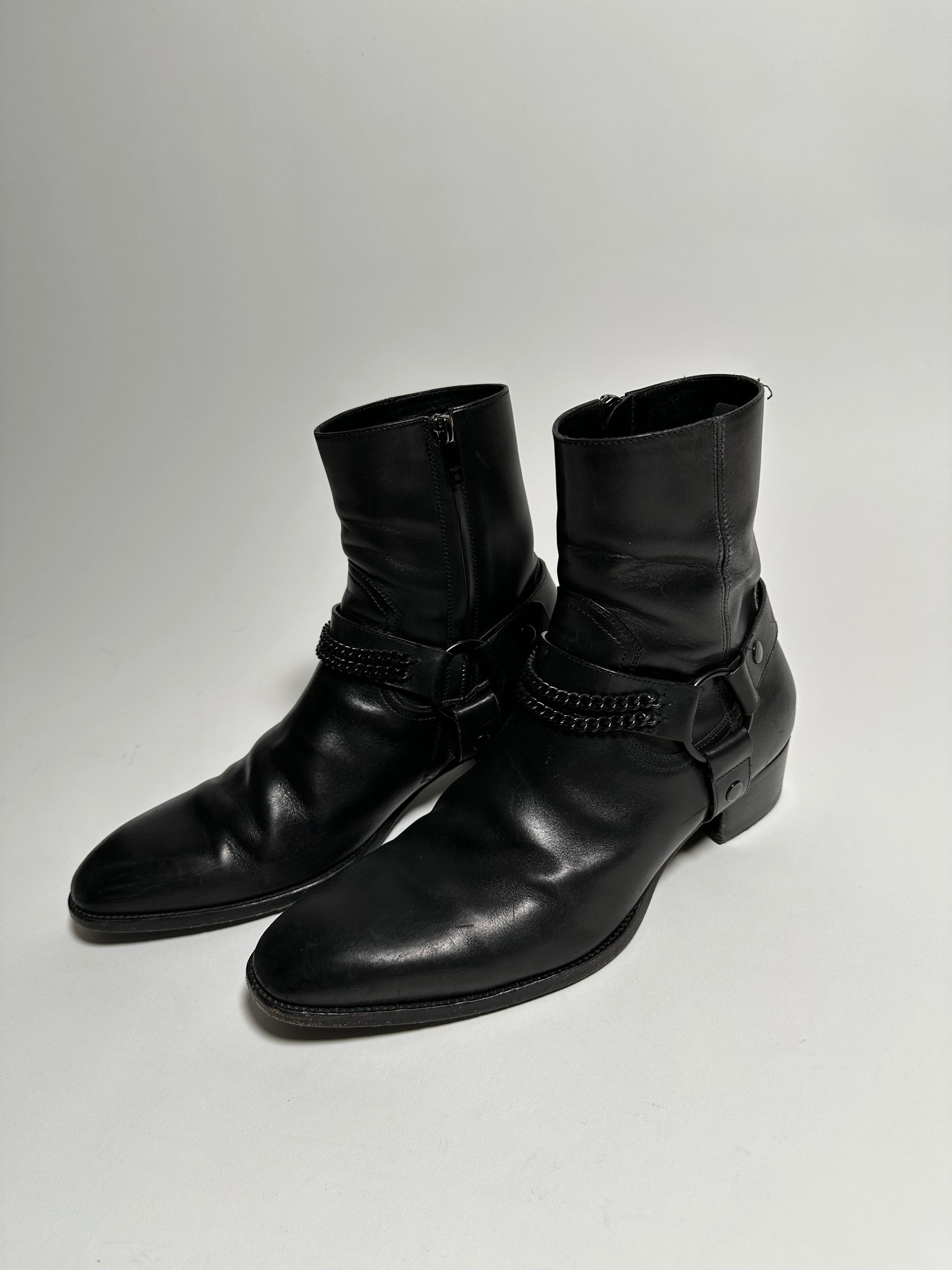 Saint Laurent Paris FW16 Black Chain Wyatt Boots