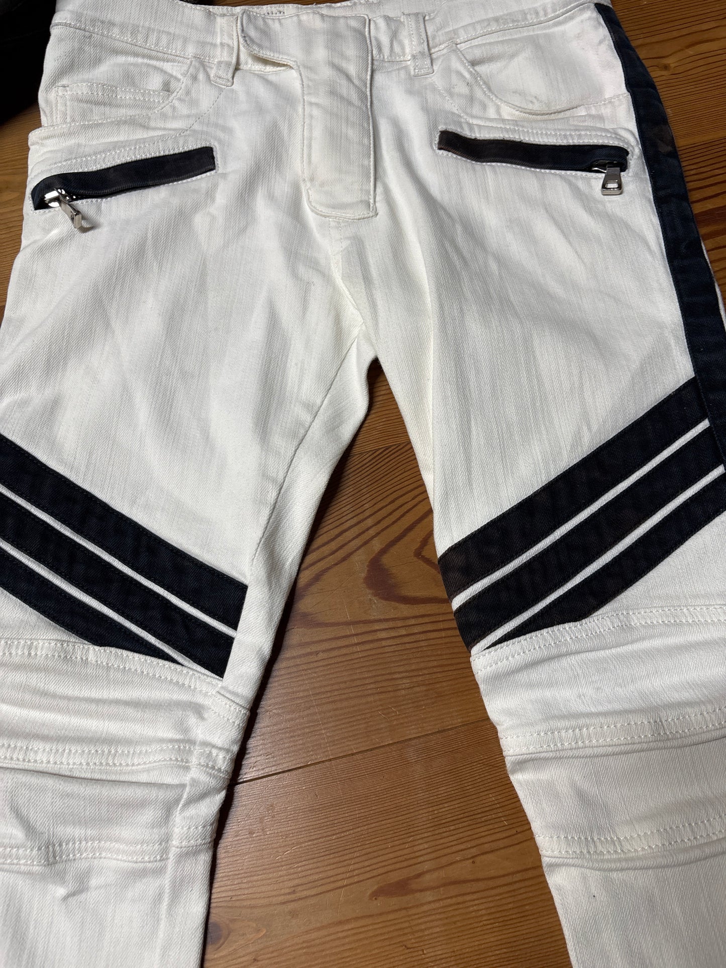 Balmain SS15 Striped Biker Denim