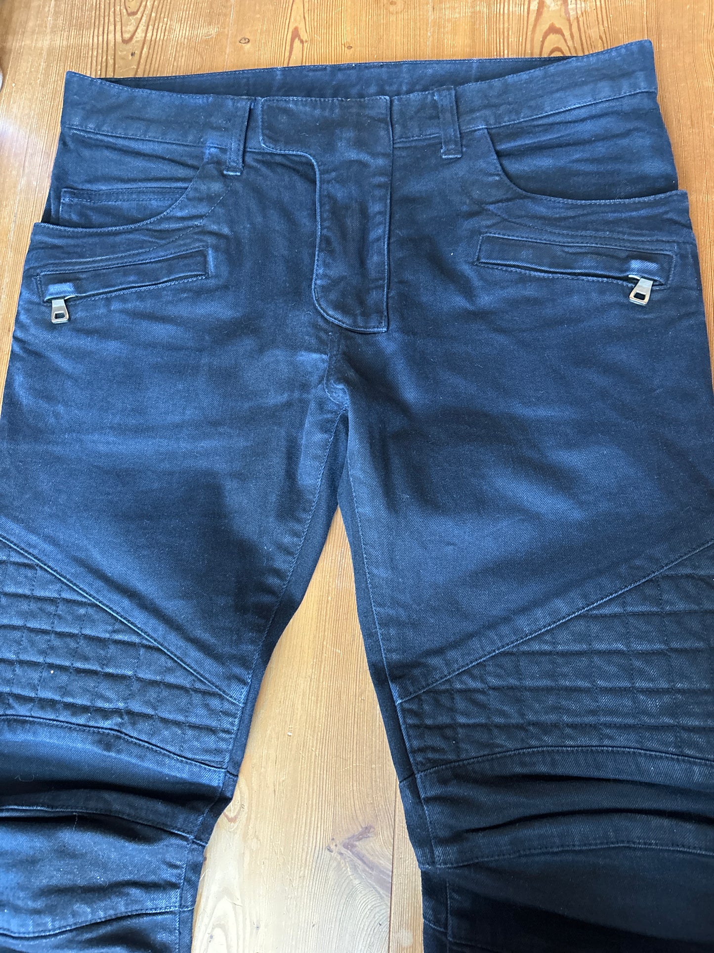 Balmain AW12 Waxed Quilted Biker Denim