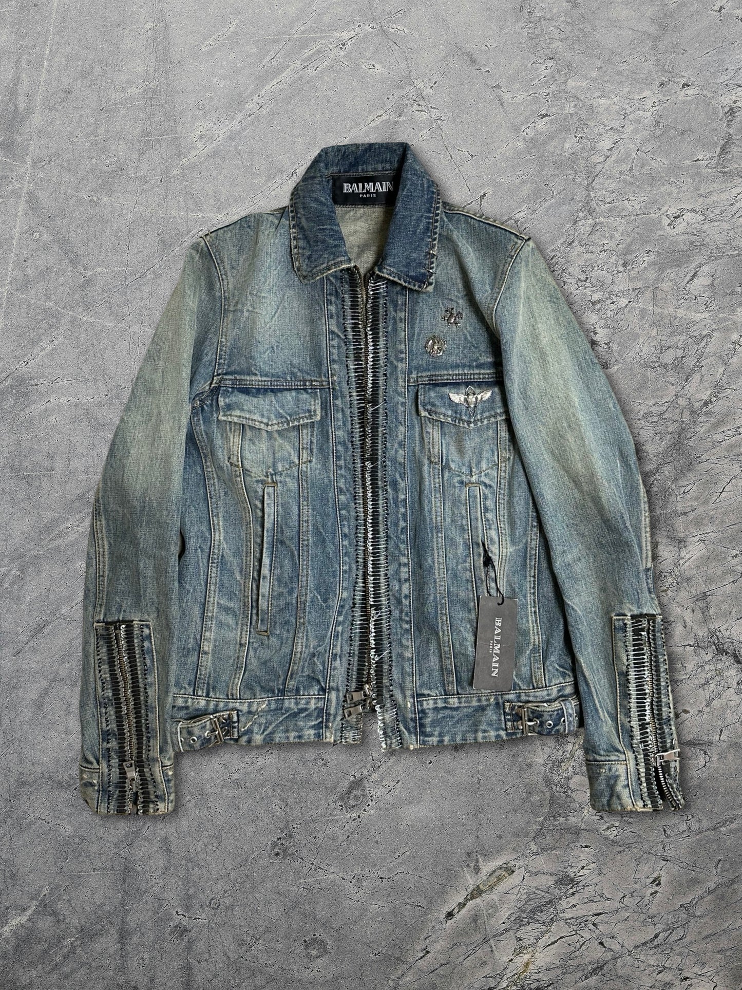 Balmain  SS11 Decarnin Safety Pin Denim Jacket