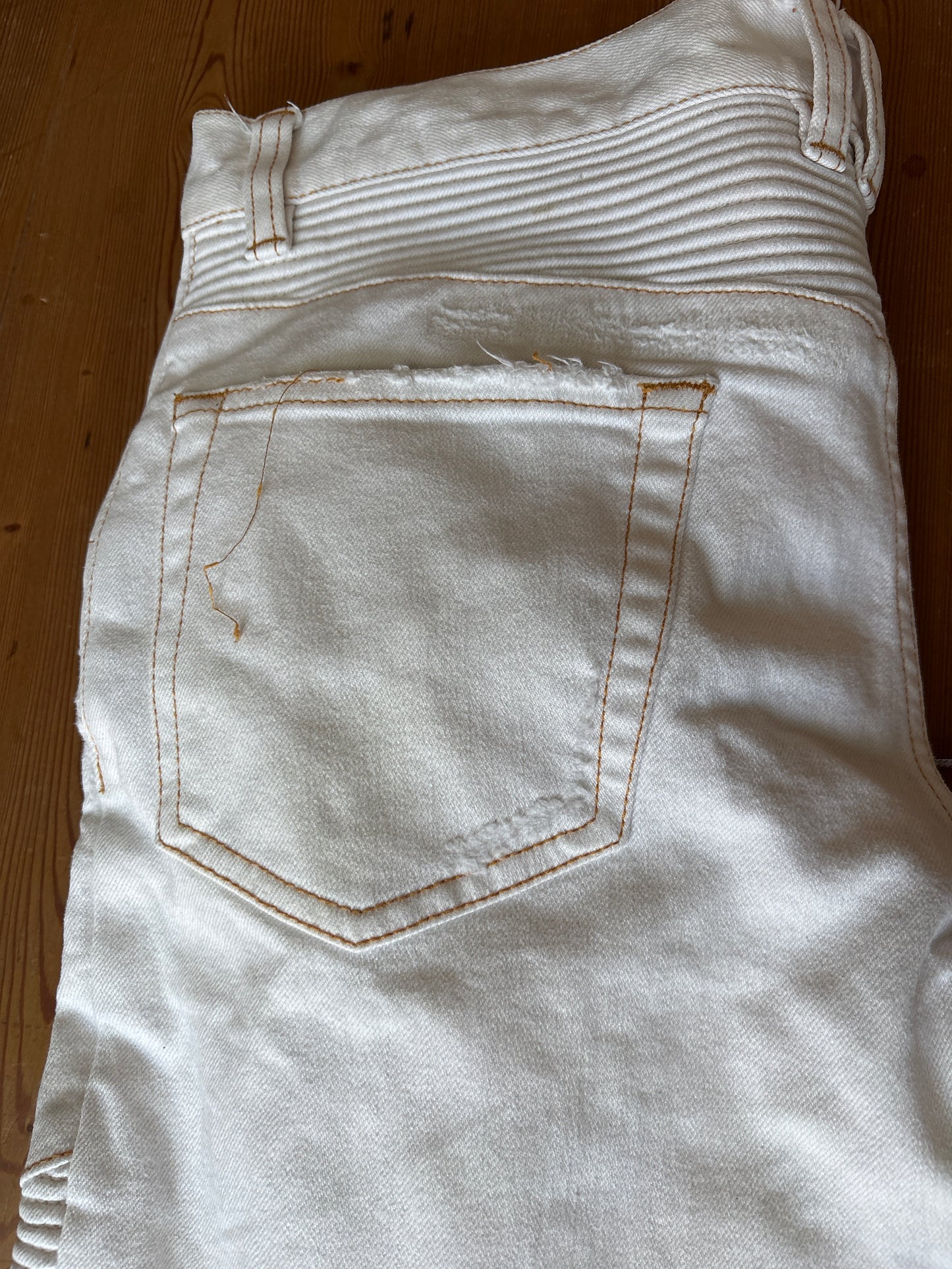 Balmain SS14 Contrast Stitch Distressed Biker Denim