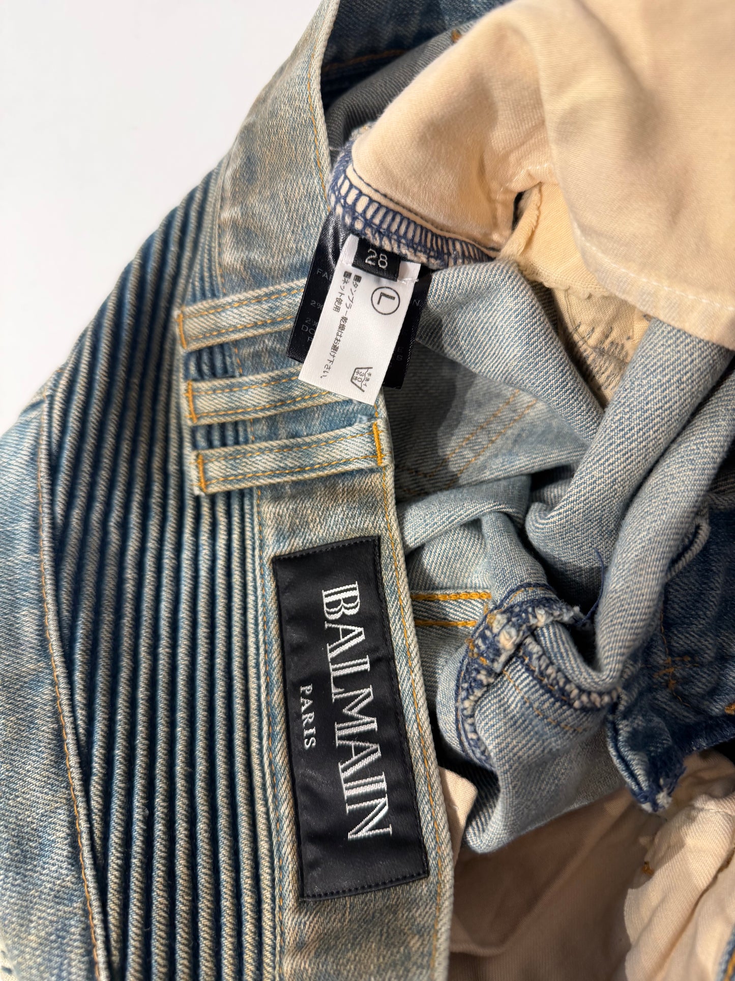 Balmain SS15 Mudwash Biker Denim