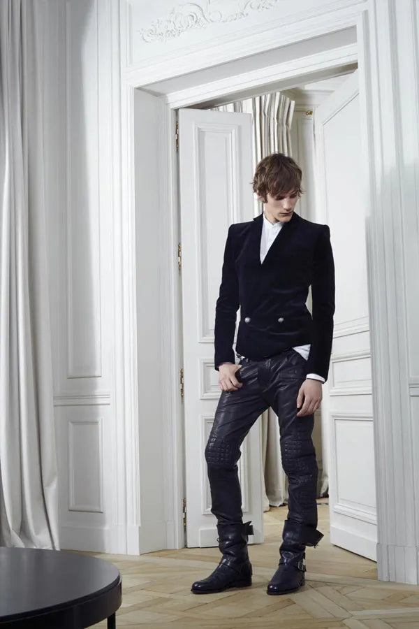 Balmain AW12 Waxed Quilted Biker Denim