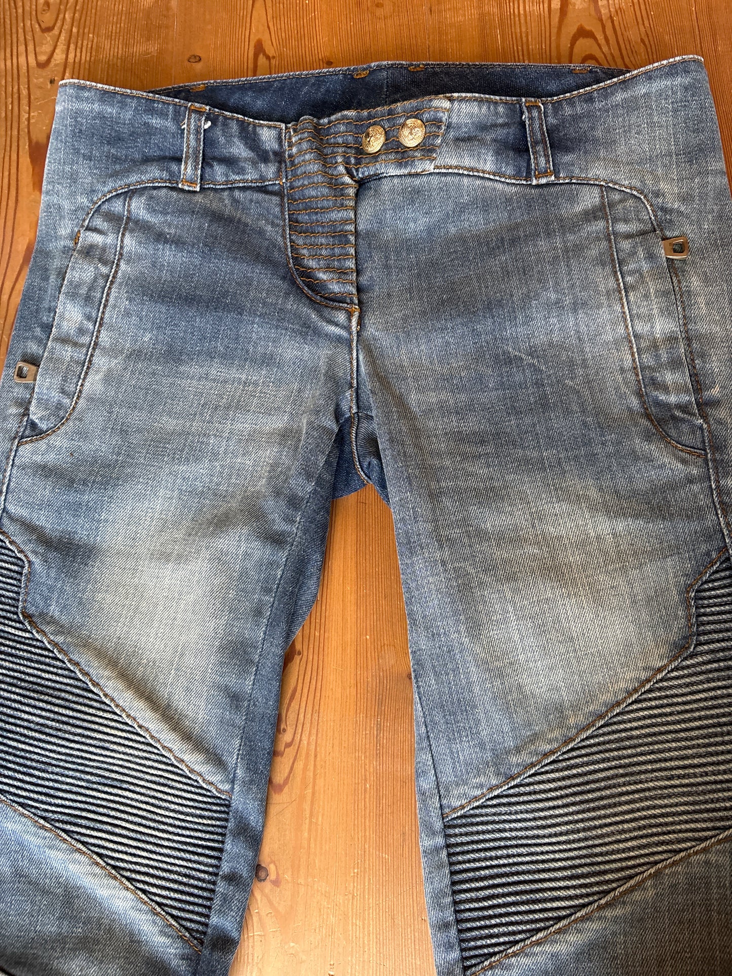 Balmain AW15 Paneled Biker Denim