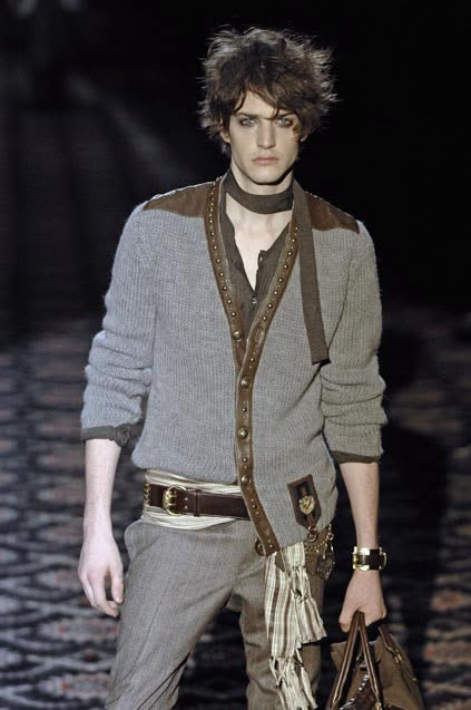 Gucci AW08 Runway Leather Trim Studded Cardigan
