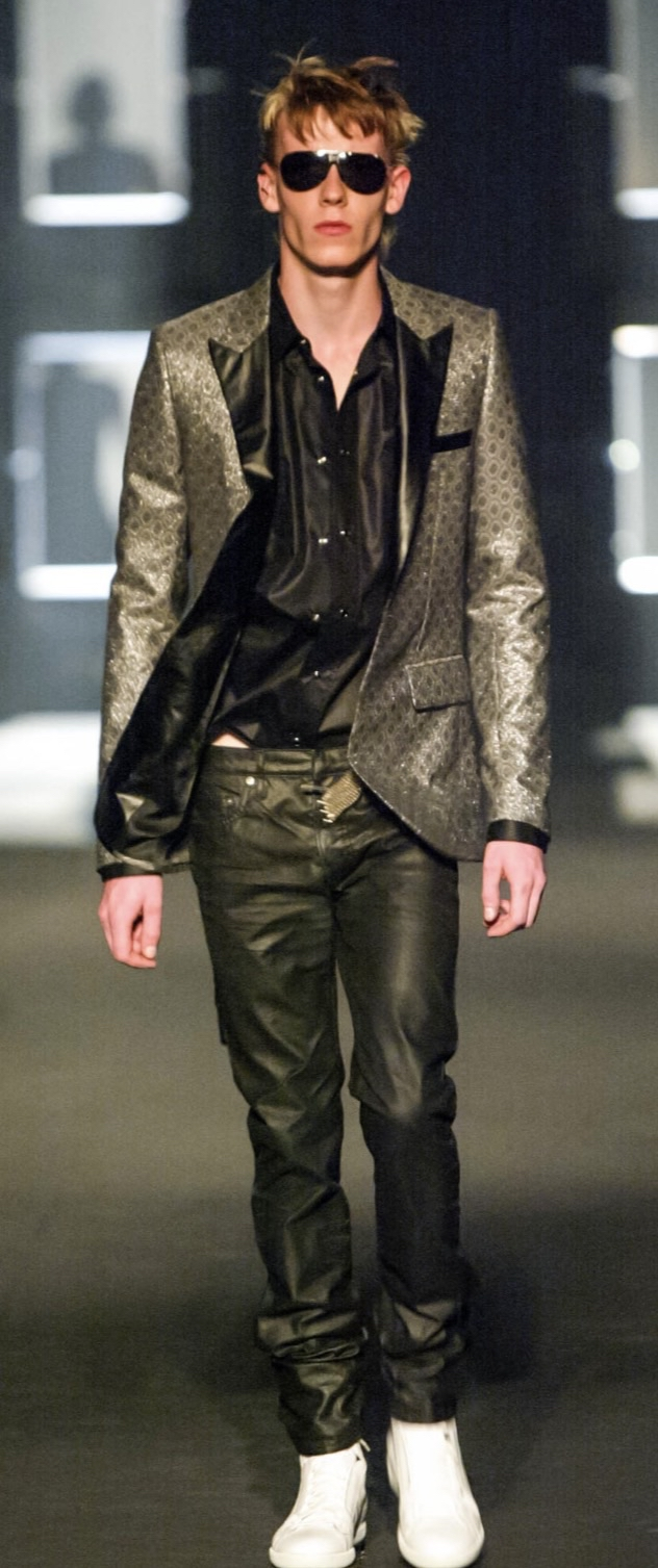 Dior Homme SS04 Strip Runway Coated Lapel Printed Blazer