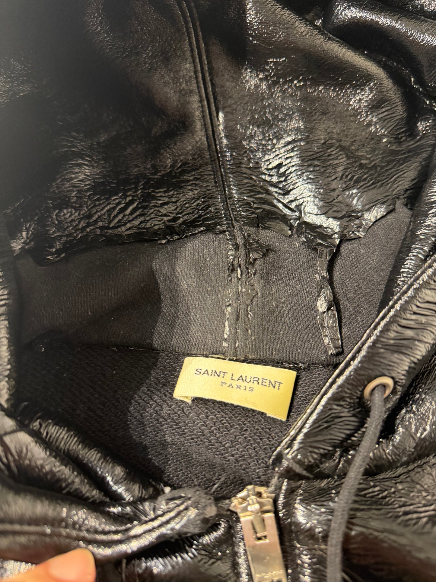 Saint Laurent Paris SS16 Coated Bomber Hoodie