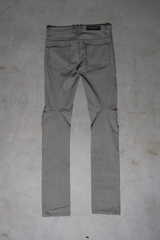 Balmain SS14 Houndstooth Biker Denim