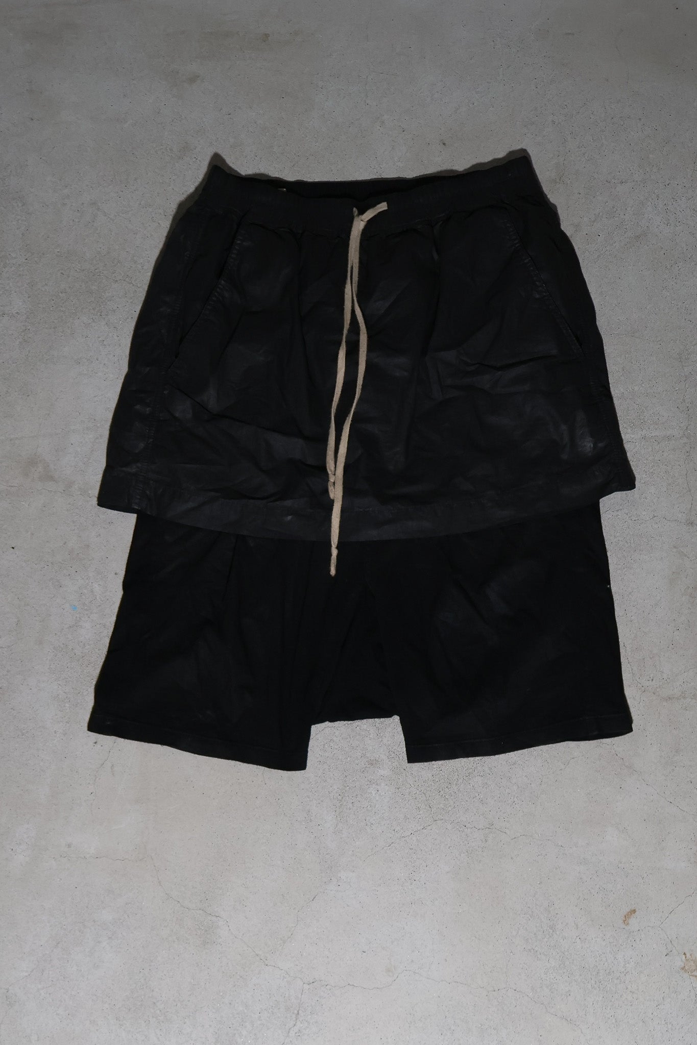 Rick Owens SS15 Waxed Kilt Pod Shorts