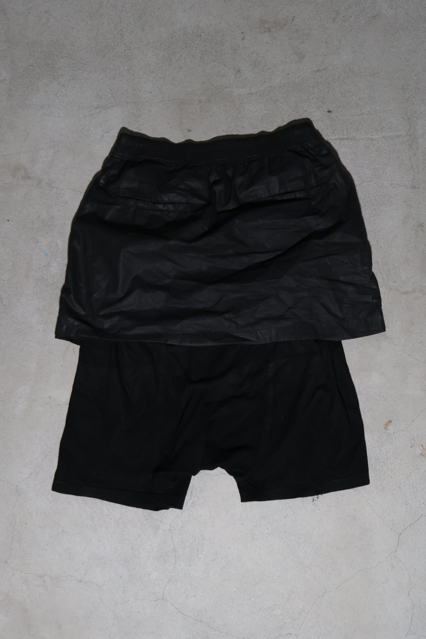 Rick Owens SS15 Waxed Kilt Pod Shorts