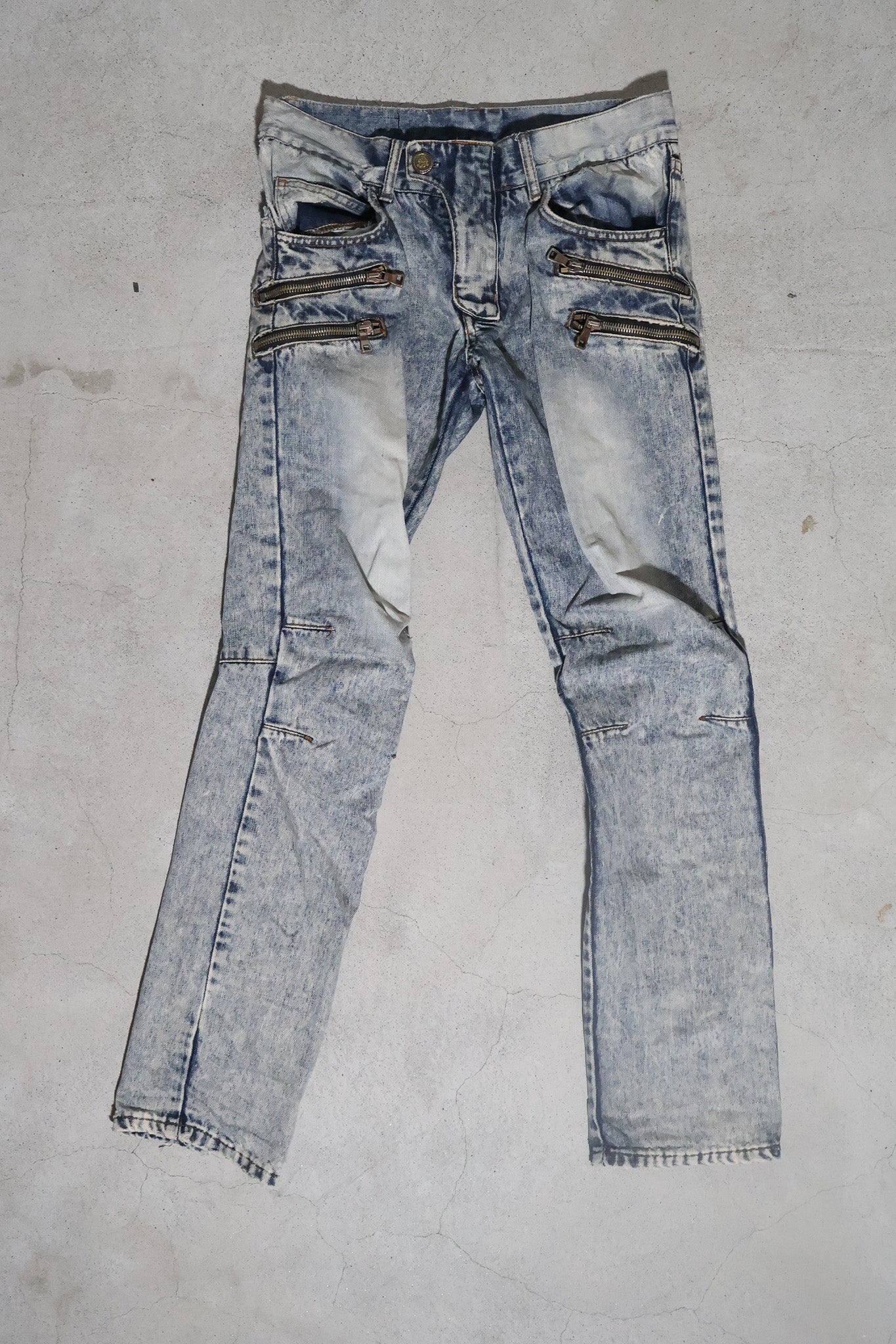 Balmain AW11 Mens 4 Zip Bleached Denim