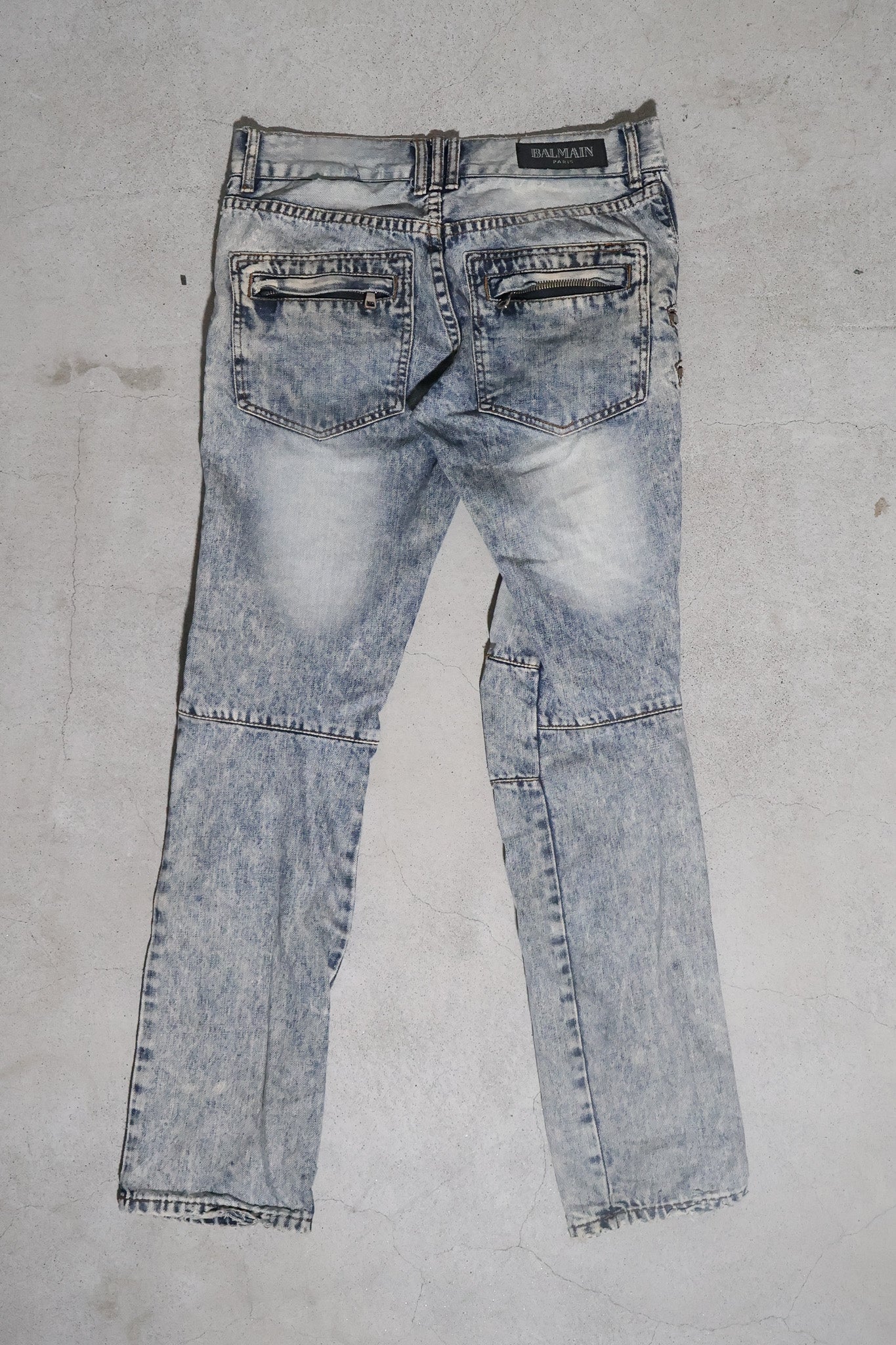 Balmain AW11 Mens 4 Zip Bleached Denim