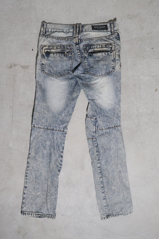 Balmain AW11 Mens 4 Zip Bleached Denim