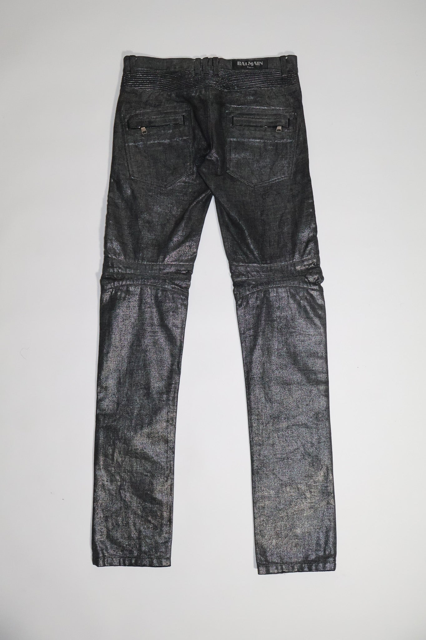 Balmain AW14 Coated Biker Denim