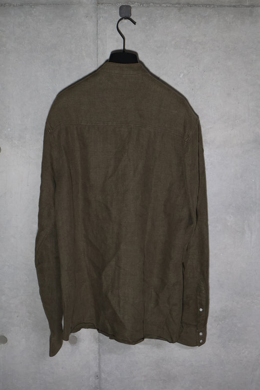 Balmain SS13 Khaki Military Raw Collar Button Up Shirt