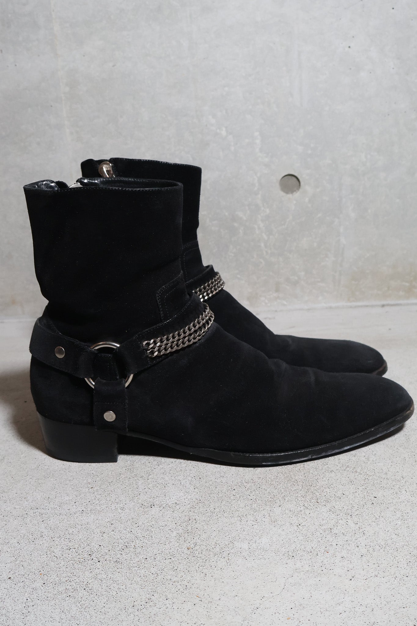 Saint Laurent AW13 Suede Chain Harness Boots