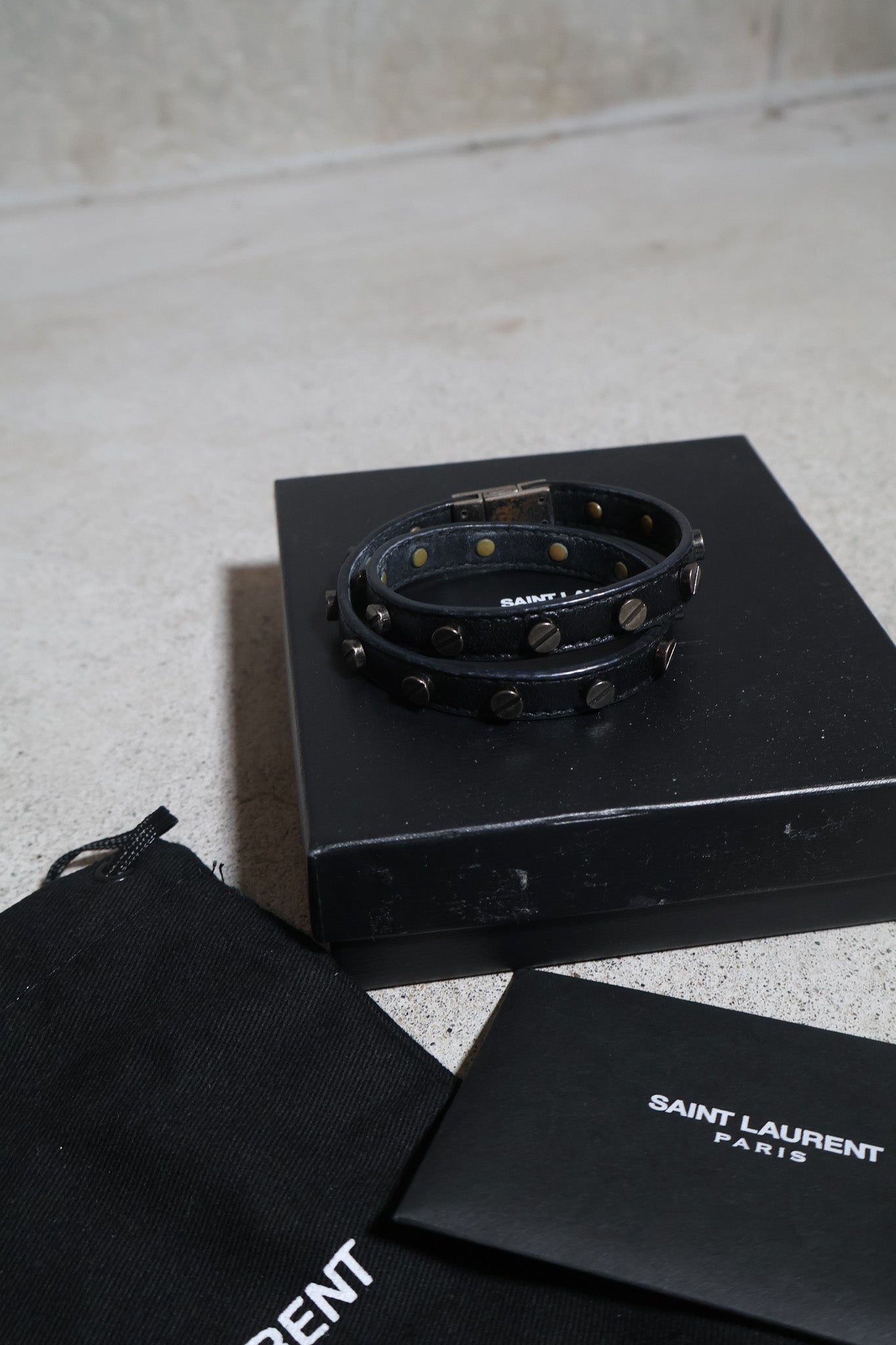 Saint Laurent SS20 Double Wrap Leather Screw Stud Bracelet