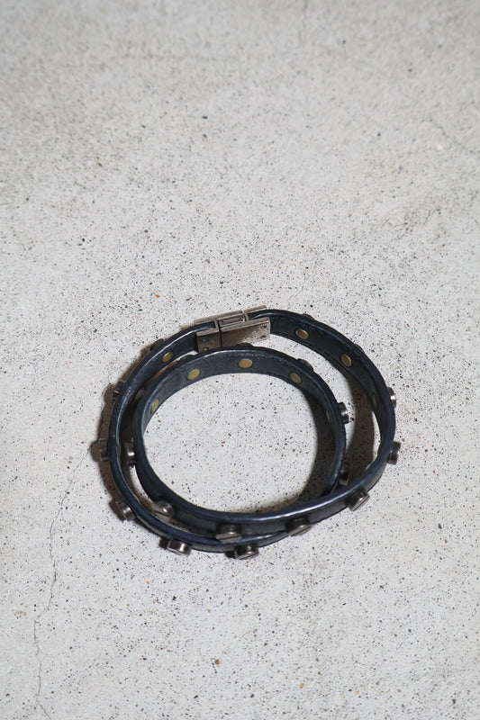 Saint Laurent SS20 Double Wrap Leather Screw Stud Bracelet