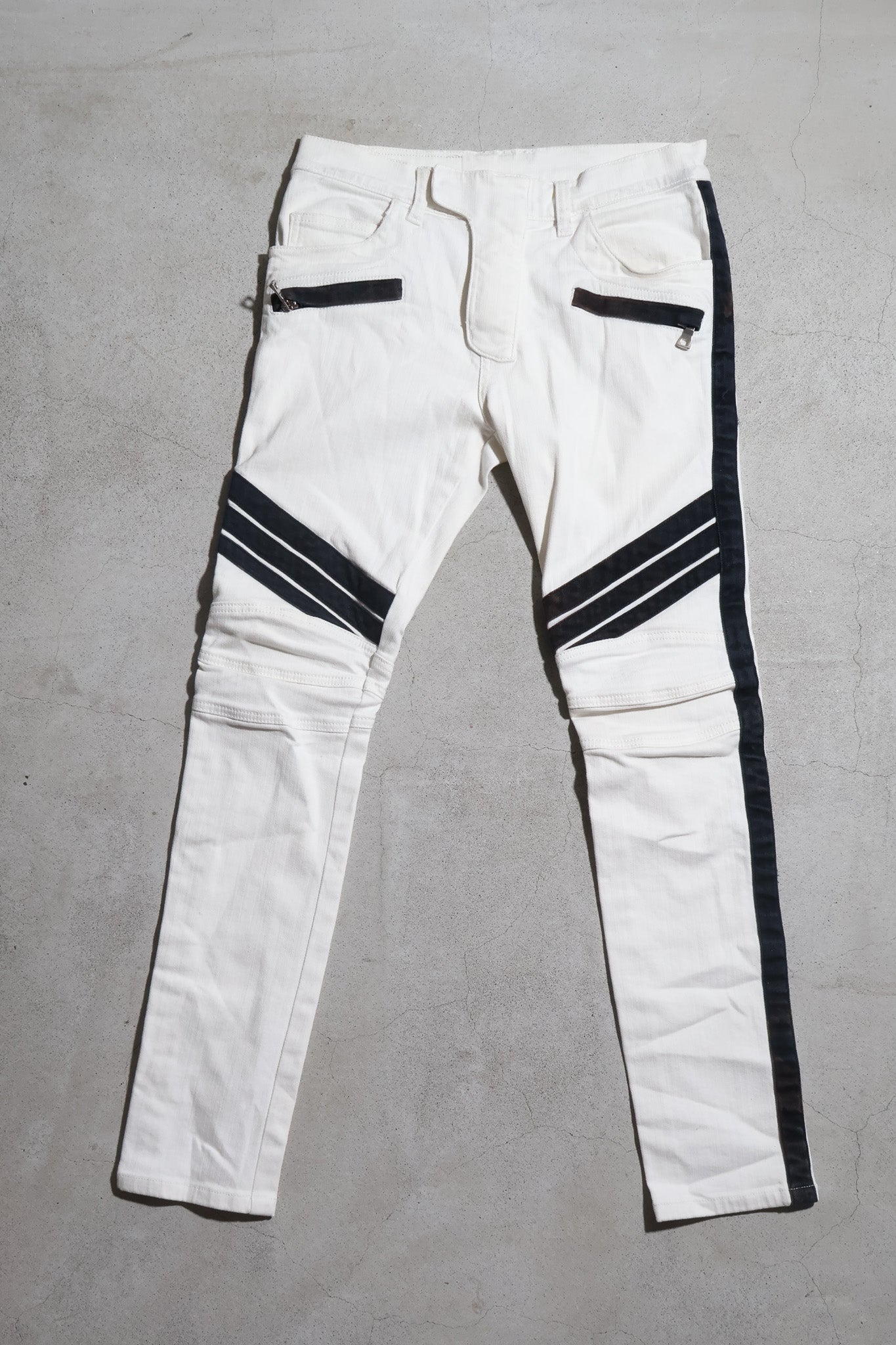 Balmain SS15 Striped Biker Denim