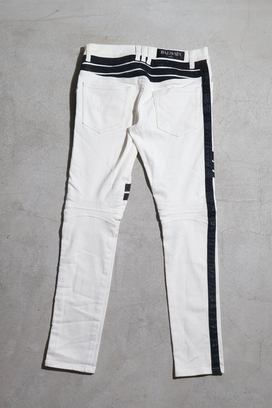 Balmain SS15 Striped Biker Denim