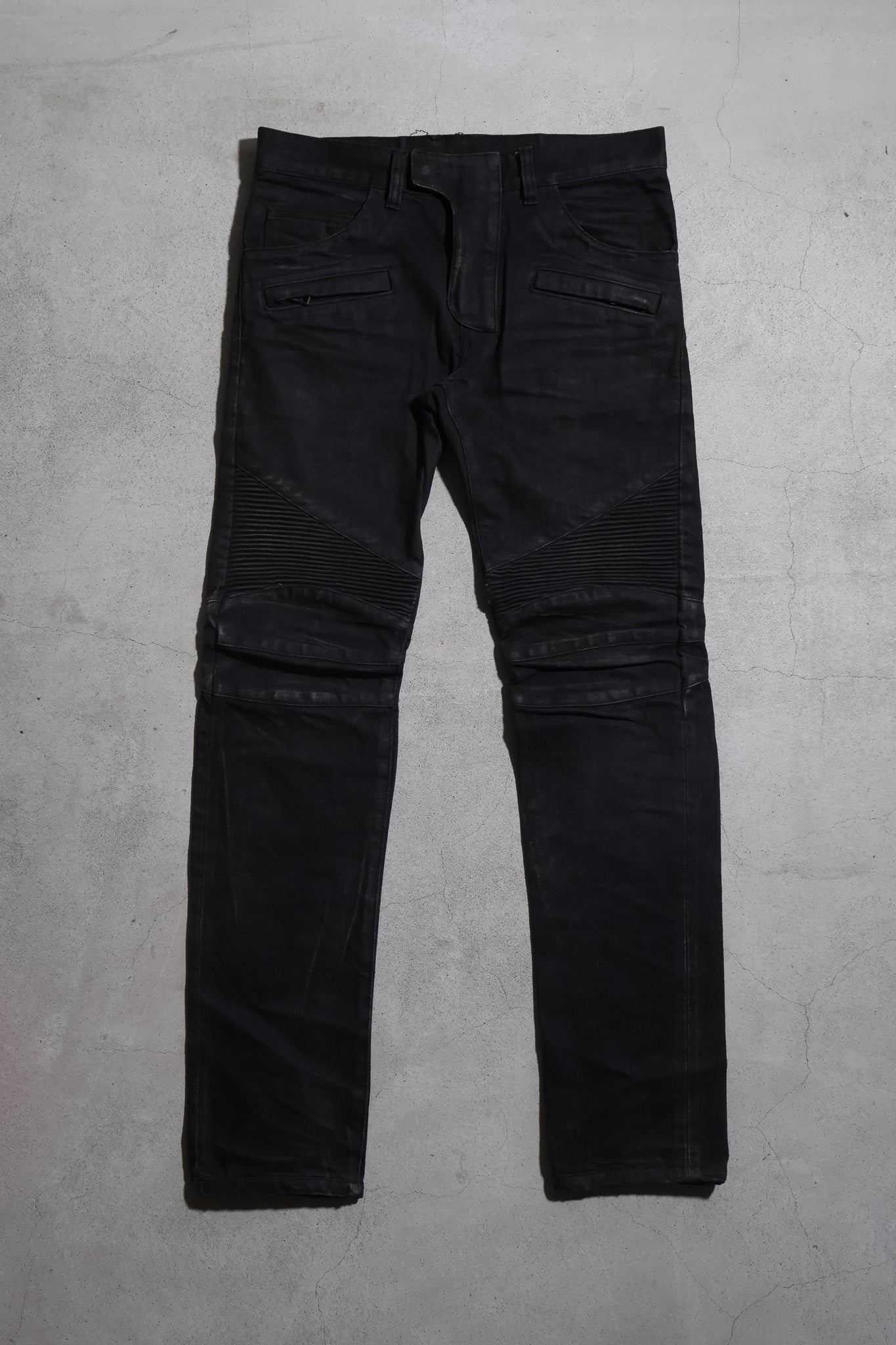 Balmain SS15 Waxed Biker Denim