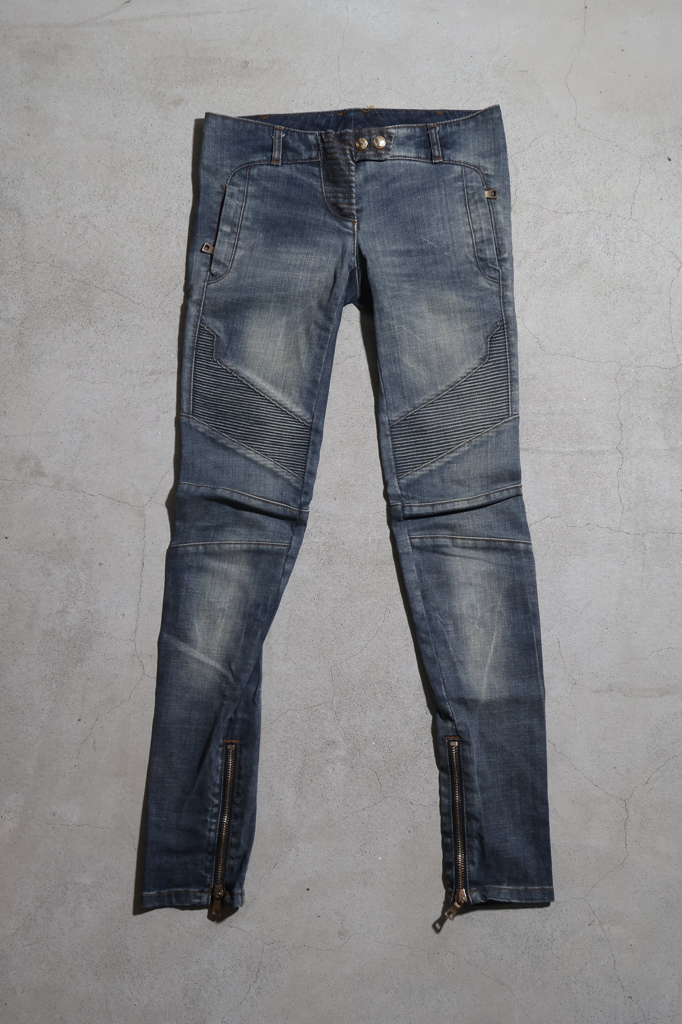 Balmain AW15 Paneled Biker Denim