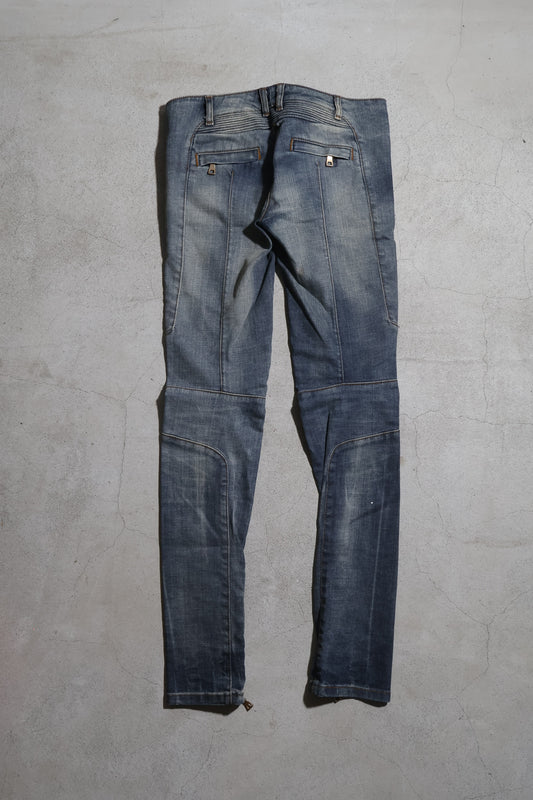 Balmain AW15 Paneled Biker Denim