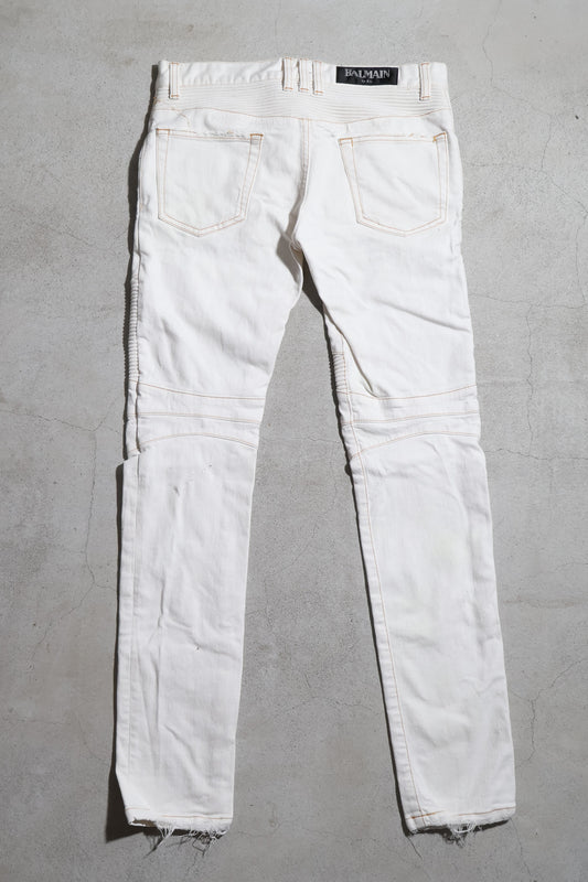 Balmain SS14 Contrast Stitch Distressed Biker Denim
