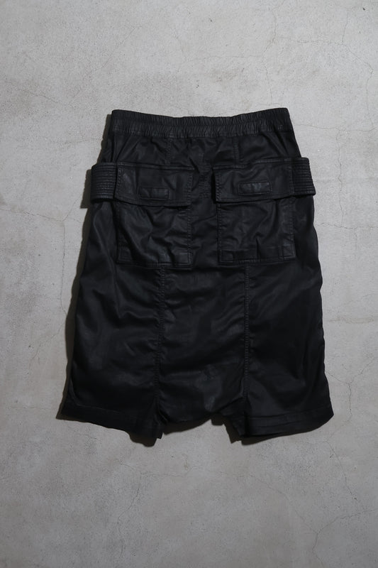 Rick Owens SS19 Creatch Waxed Drop Crotch Cargo Shorts