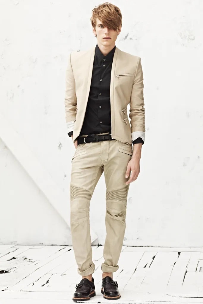Balmain Homme SS13 Beige Biker Denim
